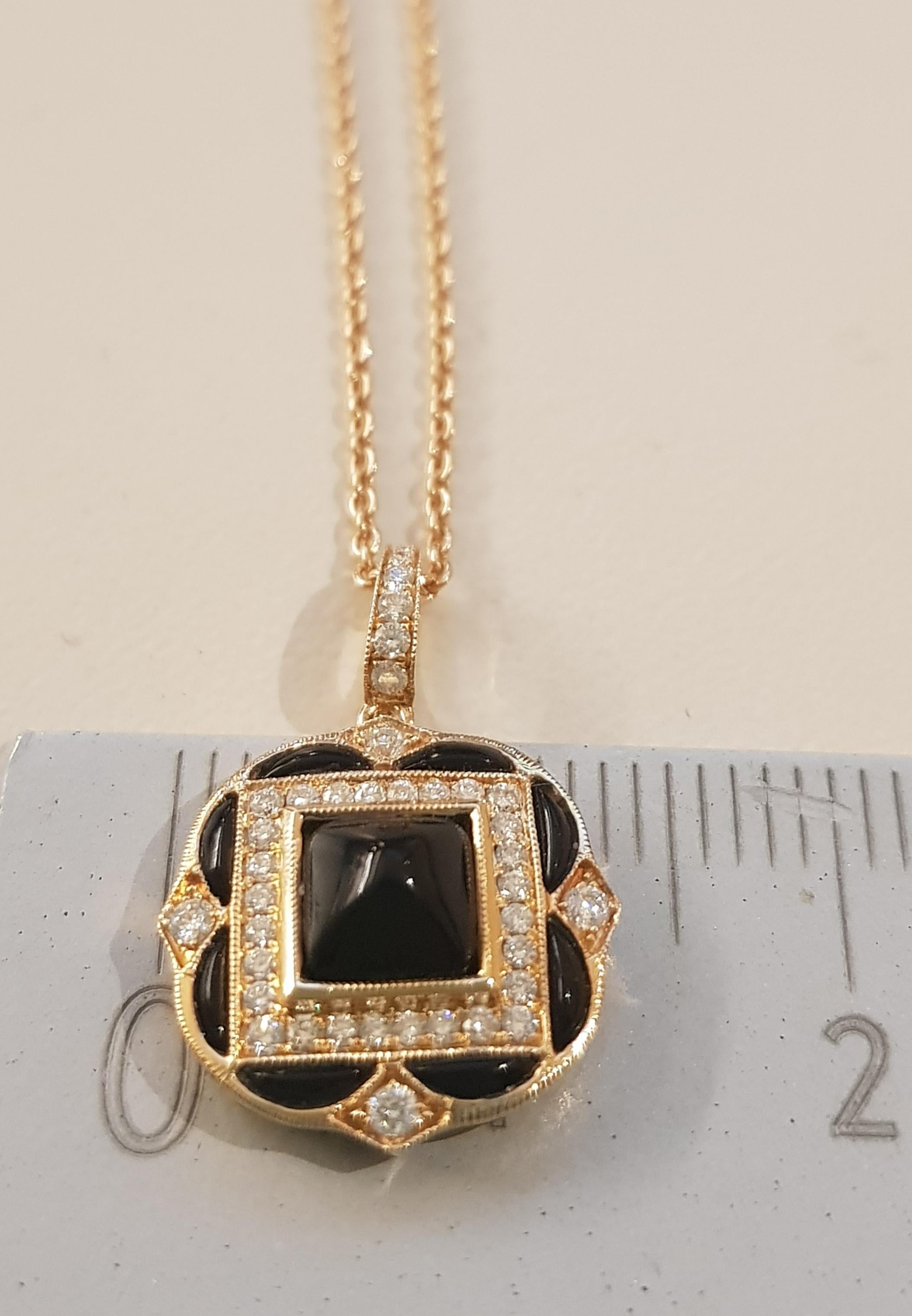 Rose Gold Diamond Onyx Art Deco Necklace In New Condition In Findikli, Beyoglu