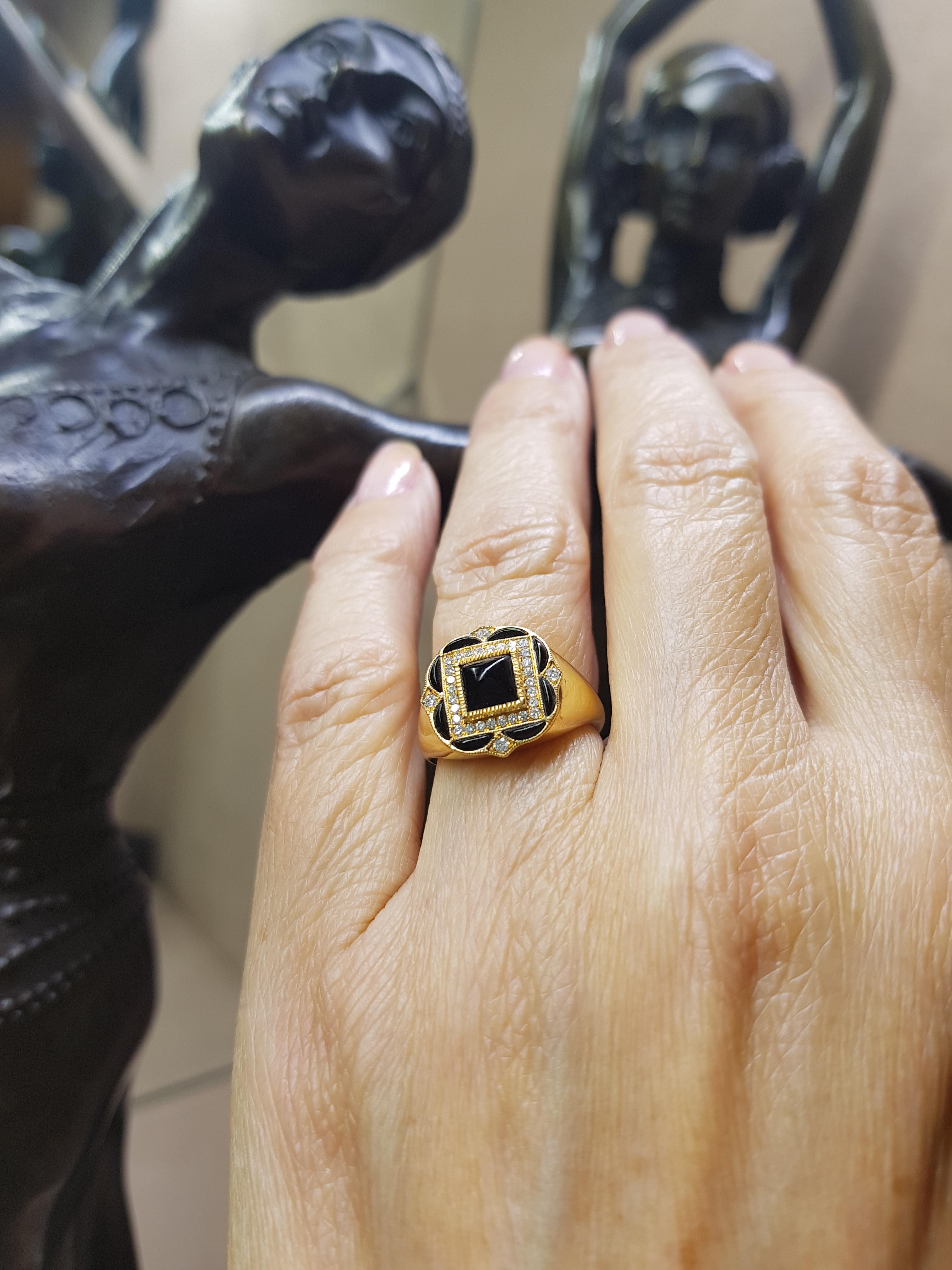 Contemporary Rose Gold Diamond Onyx Art Deco Style Ring