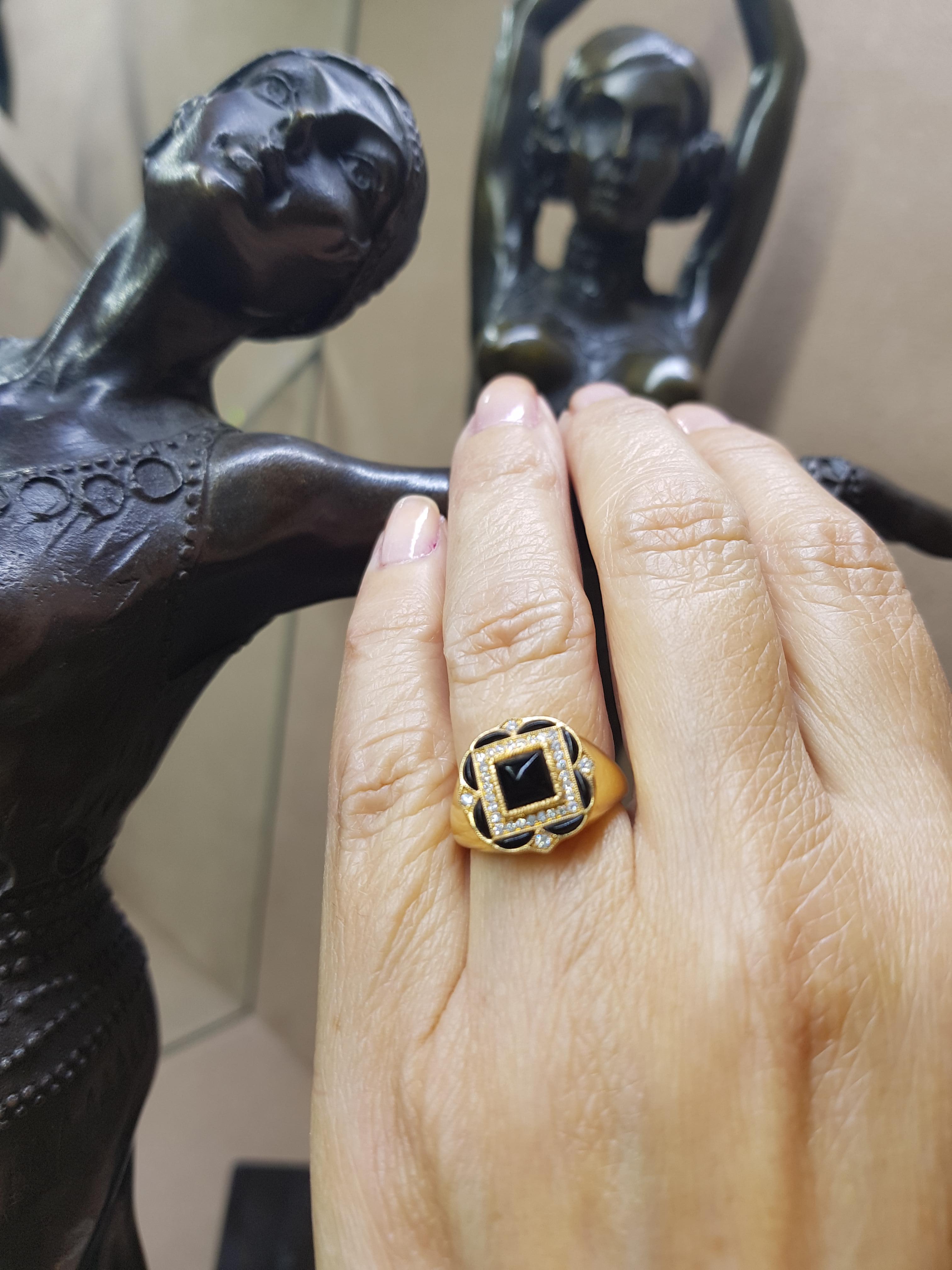Rose Gold Diamond Onyx Art Deco Style Ring In New Condition In Findikli, Beyoglu