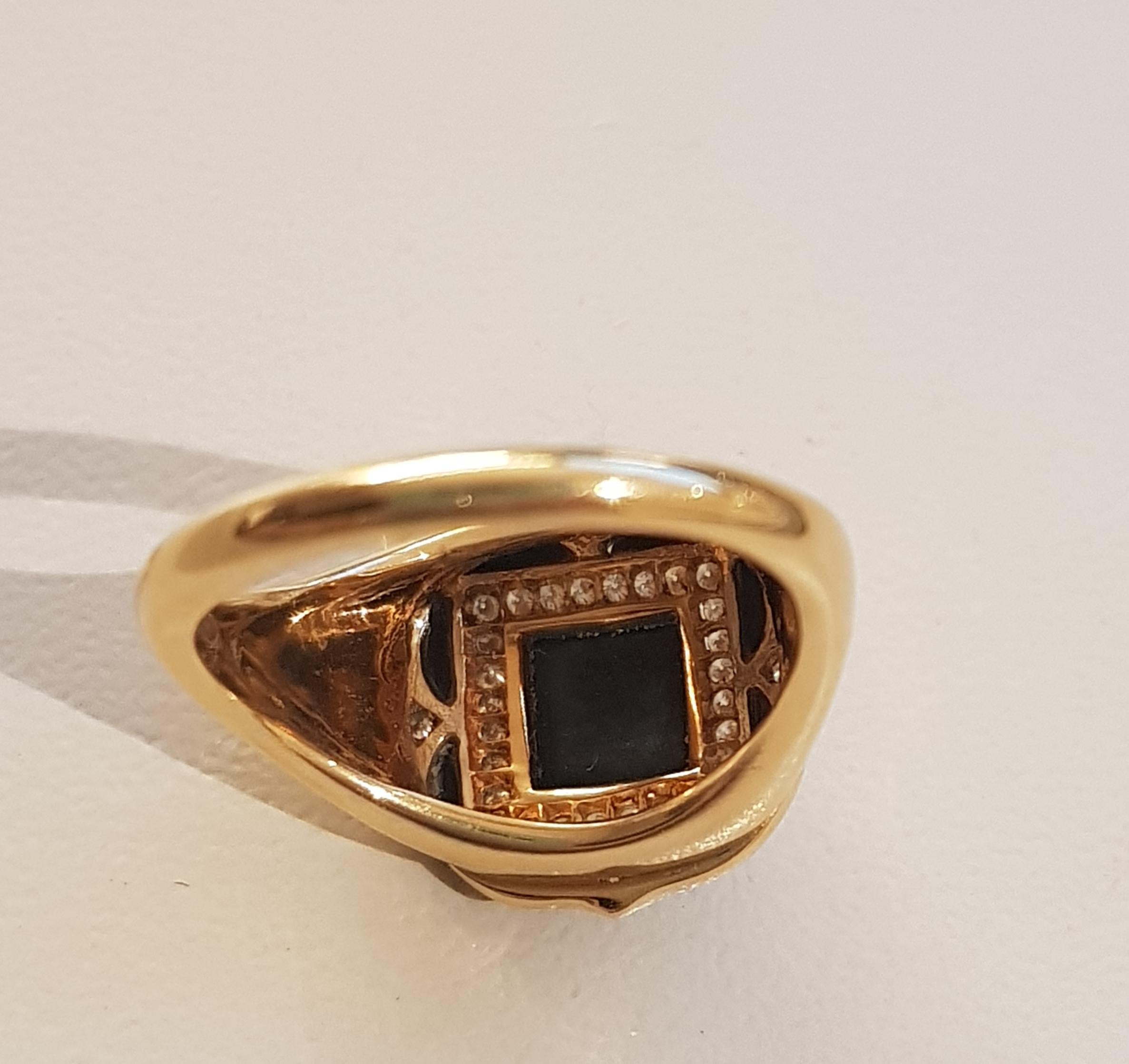 Women's or Men's Rose Gold Diamond Onyx Art Deco Style Ring