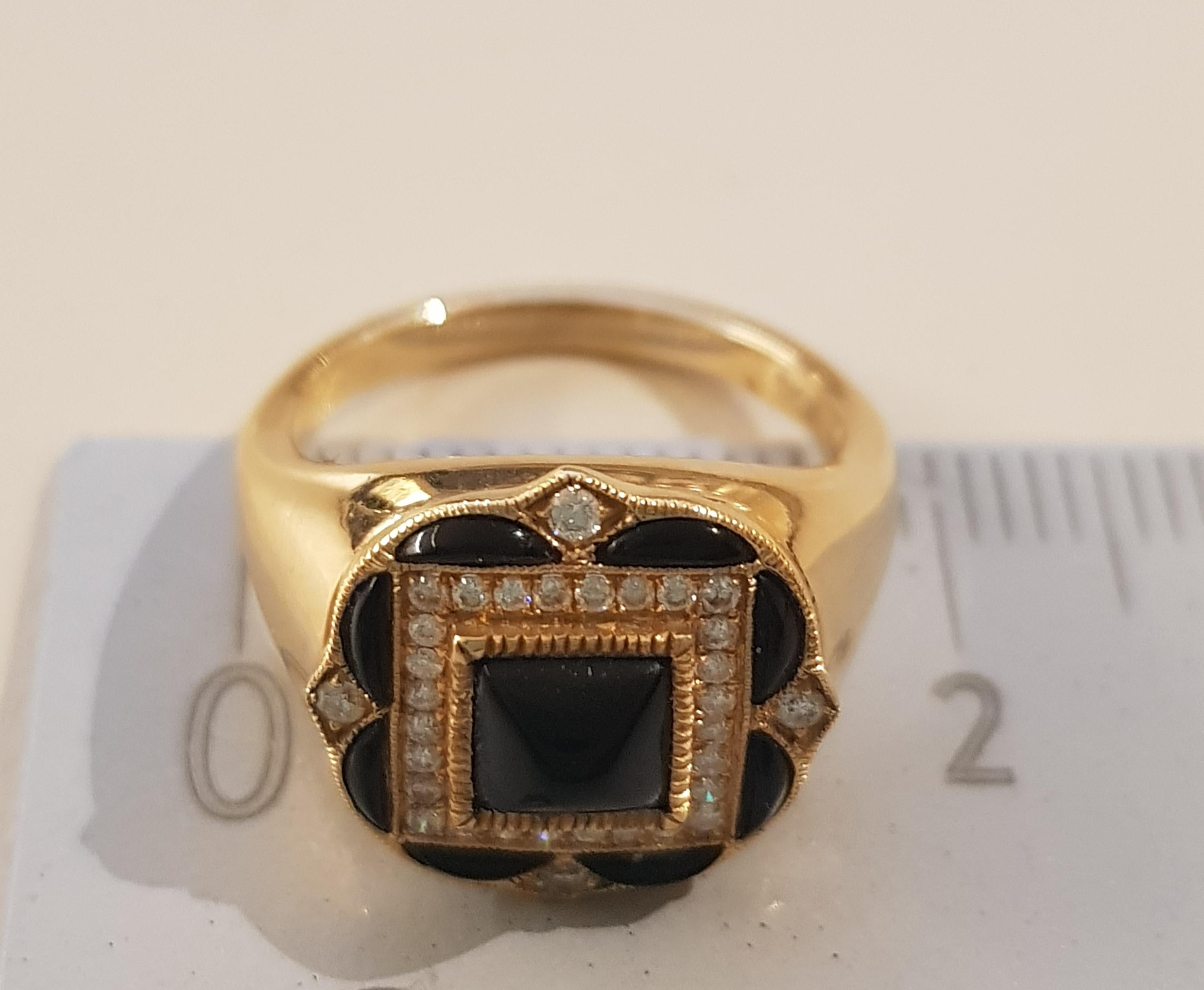 Rose Gold Diamond Onyx Art Deco Style Ring 1