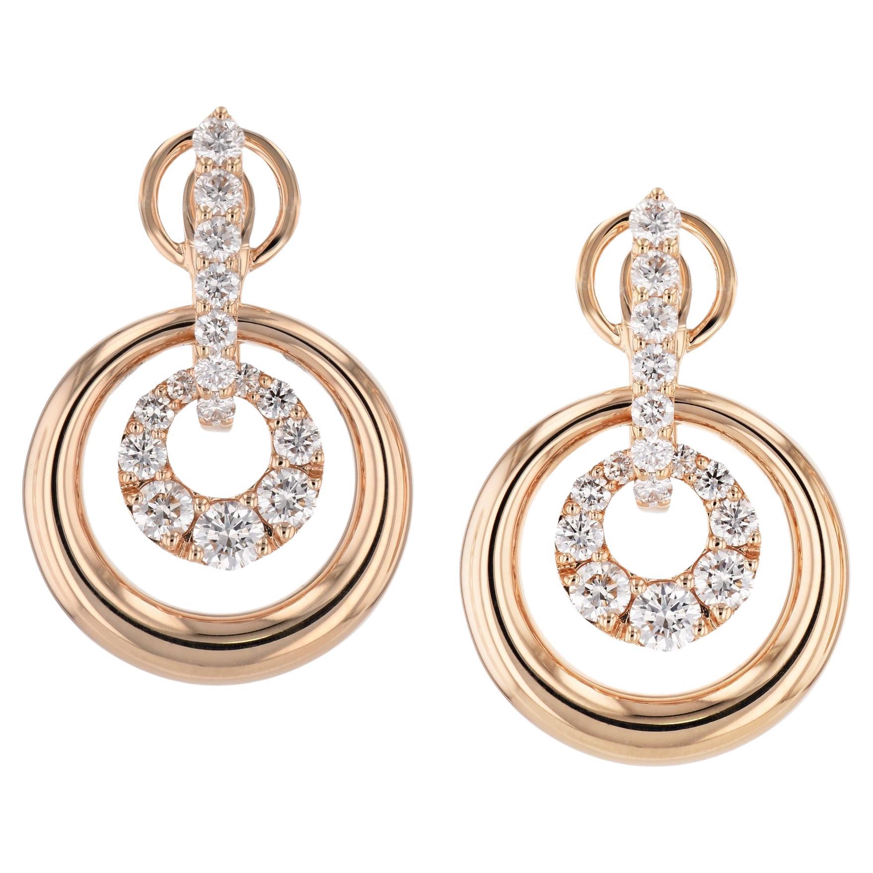 Rose Gold Diamond Pave Hoop Drop Earrings For Sale