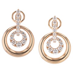 Rose Gold Diamond Pave Hoop Drop Earrings