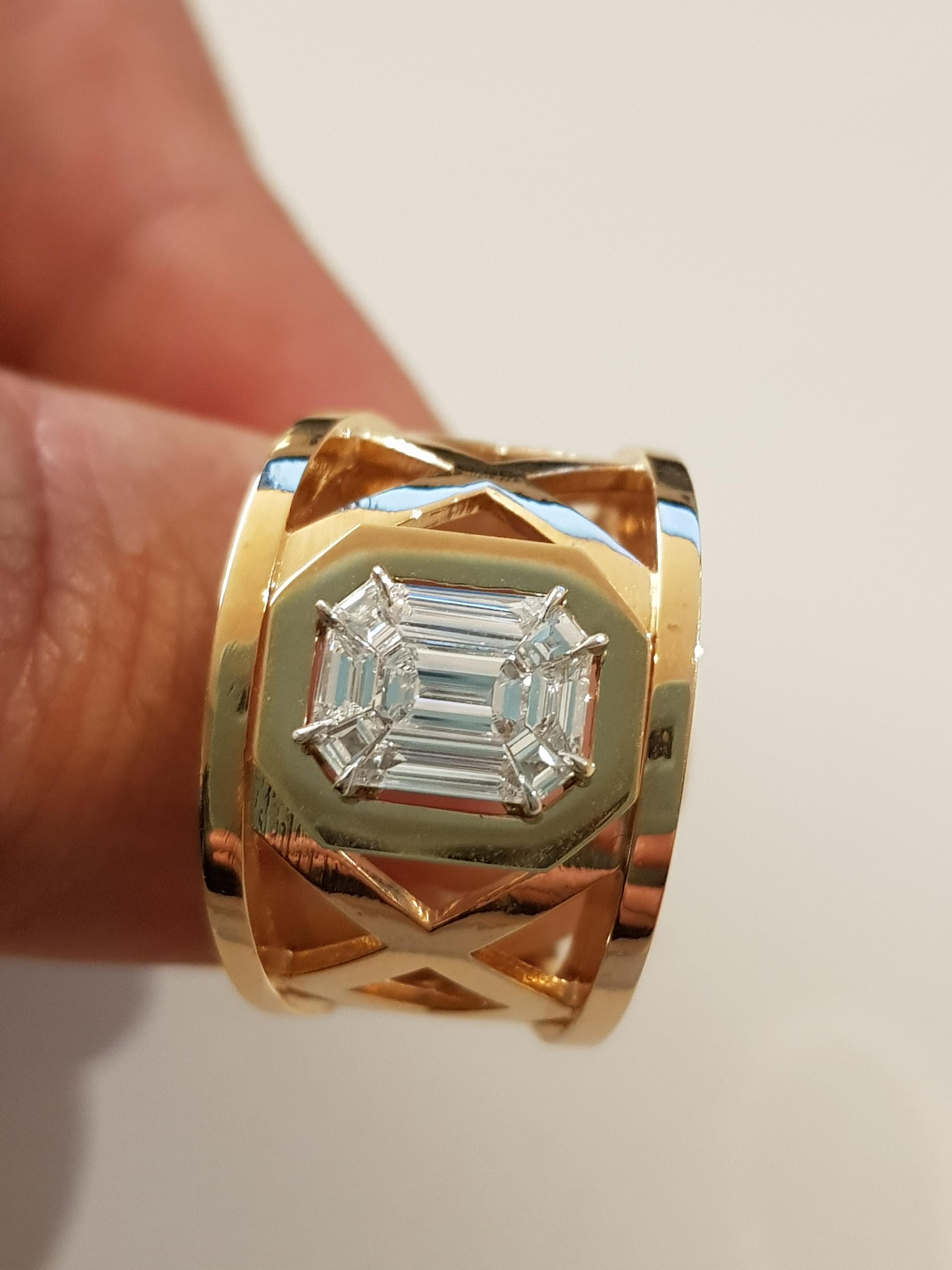 Rose Gold Diamond Pie Cut Modern Ring For Sale 1