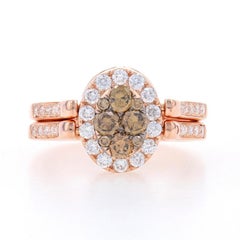Rose Gold Diamond Reversible Cluster Halo Ring - 14k Round 2.20ctw Brown Sz7 1/2