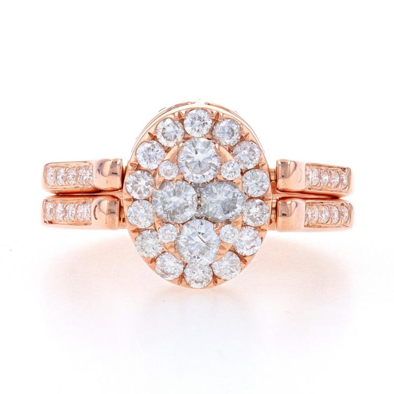 Round Cut Rose Gold Diamond Reversible Cluster Halo Ring - 14k Round 2.20ctw Brown Sz7 1/2 For Sale