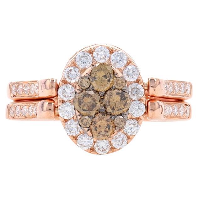 Rose Gold Diamond Reversible Cluster Halo Ring - 14k Round 2.20ctw Brown Sz7 1/2 For Sale