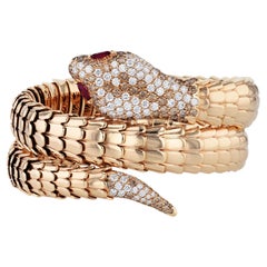 Rose Gold Diamond Ruby Coil Snake Bracelet