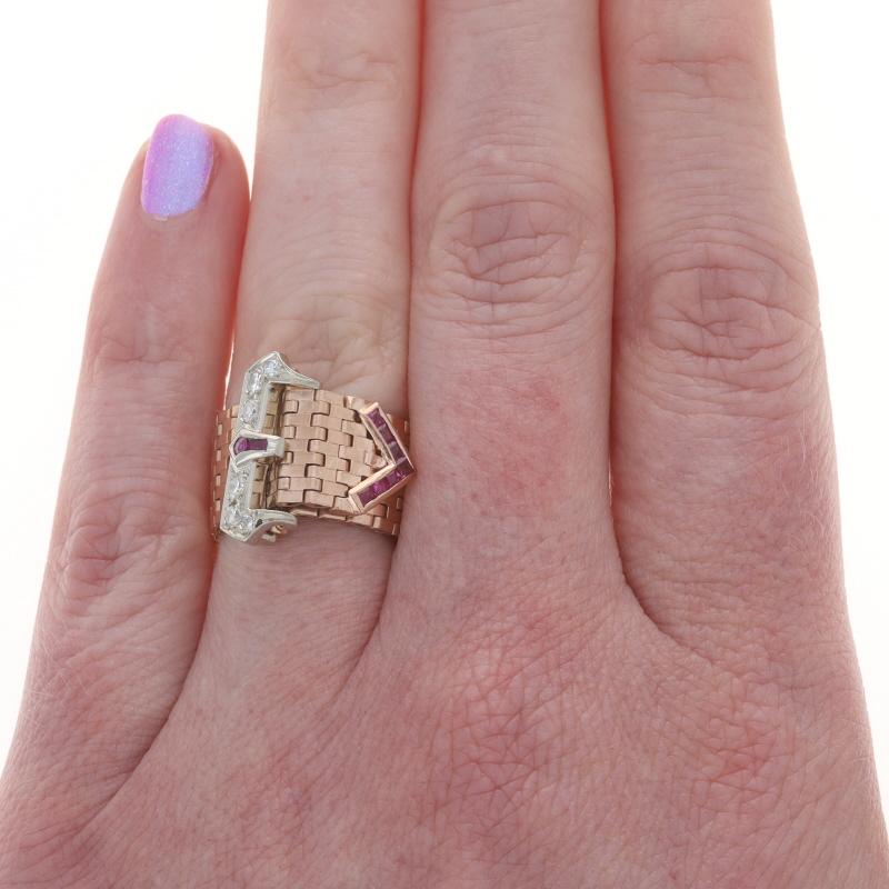 Oro rosa diamante rubí retro hebilla cadena banda 14k único .52ctw Anillo ajustable Corte único en venta