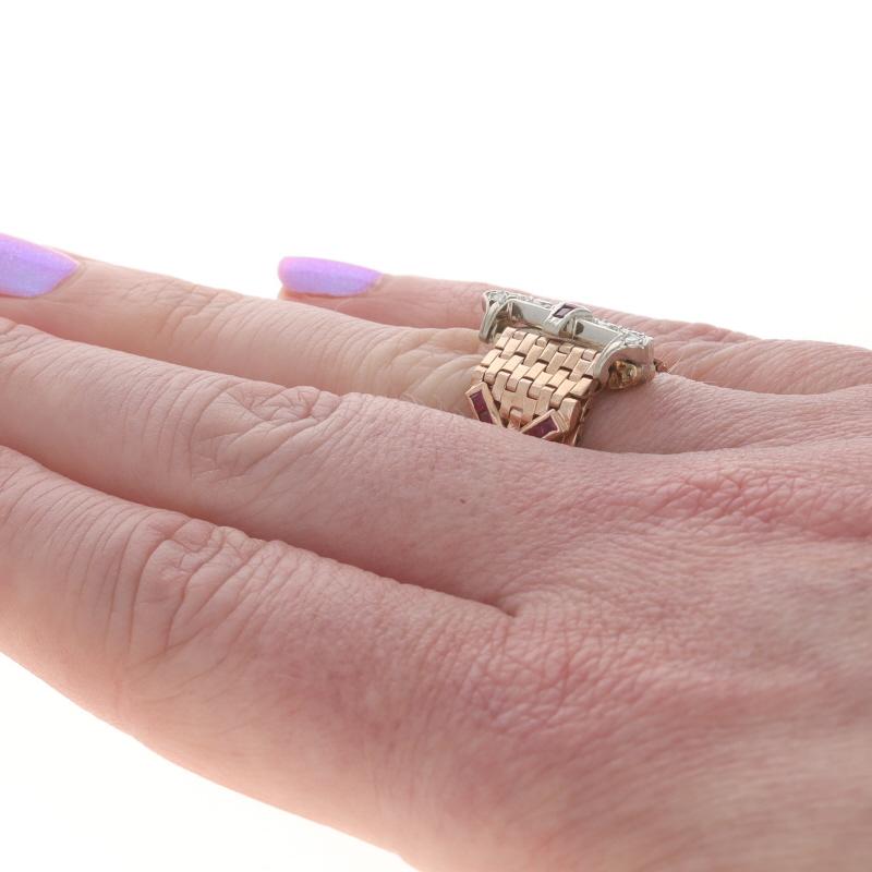 Oro rosa diamante rubí retro hebilla cadena banda 14k único .52ctw Anillo ajustable en Excelente estado para la venta en Greensboro, NC