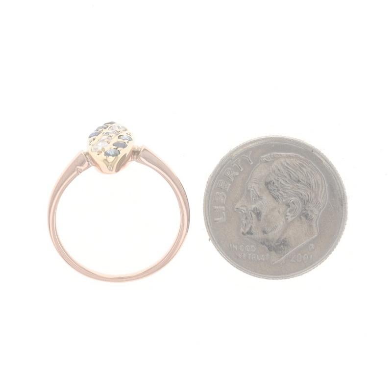 Women's Rose Gold Diamond Sapphire Edwardian Cluster Ring 18k Mine .36ctw Stripe Antique For Sale