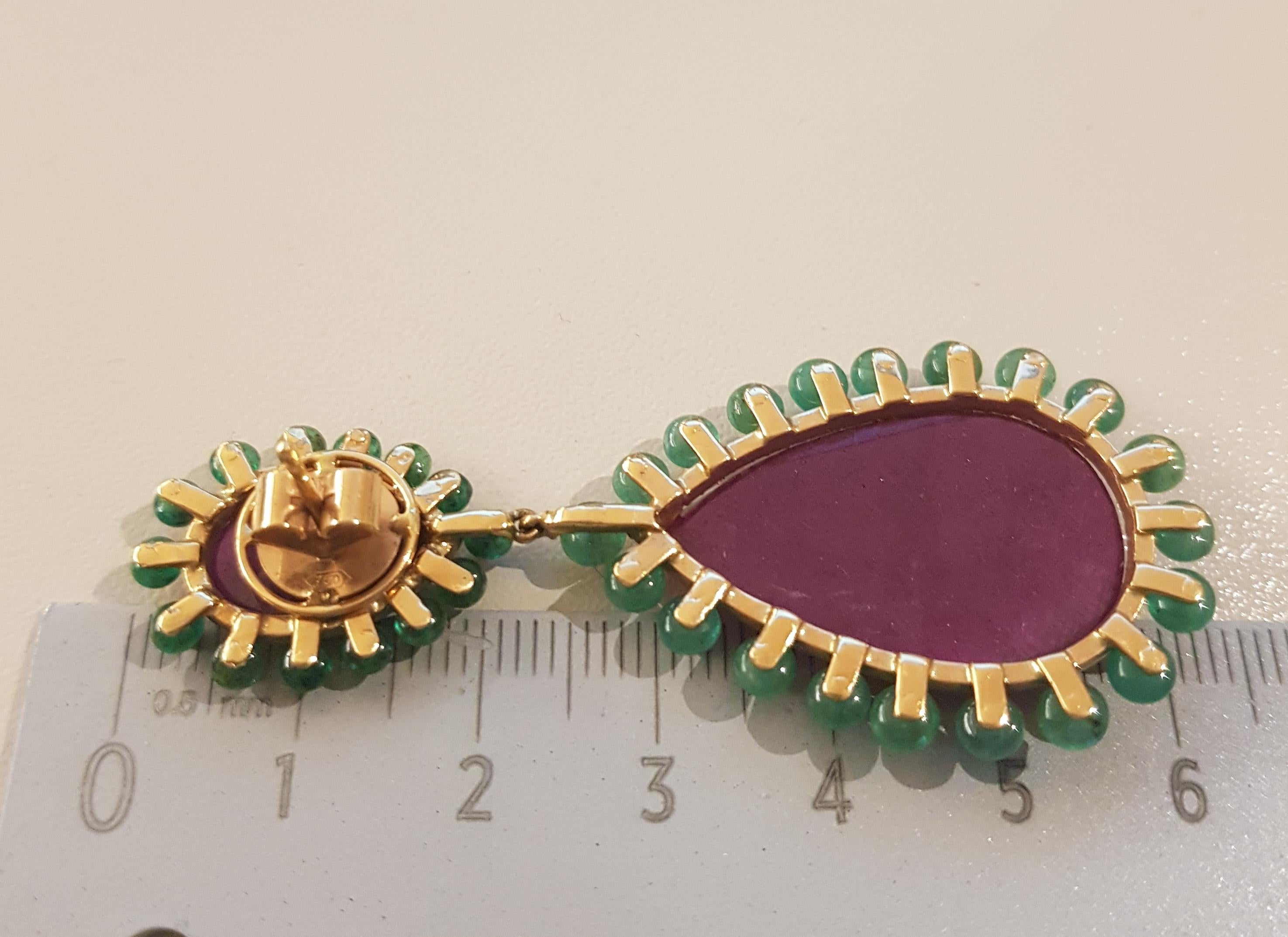 Rose Gold Diamond Slice Ruby Emerald Drop Earrings im Angebot 1