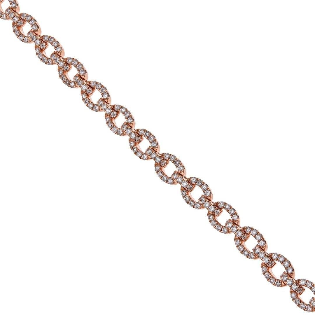 Pulsera de eslabones pequeños con diamantes en oro rosa Corte redondo en venta