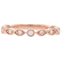 Rose Gold Diamond Stackable Band, 14k Round Cut .21 Carat Milgrain Wedding Ring