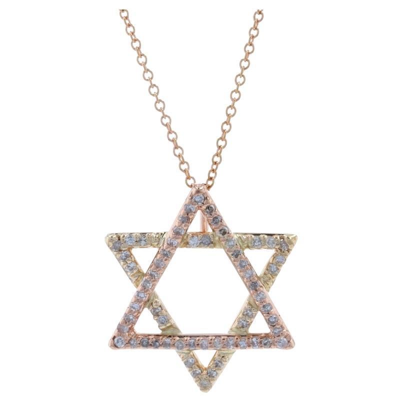 Rose Gold Diamond Star of David Cable Pendant Necklace 17" - 18" (adjustable) -  For Sale