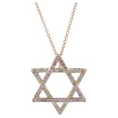 Collier pendentif Étoile de David en or rose et diamants 17" - 18" (ajustable) 