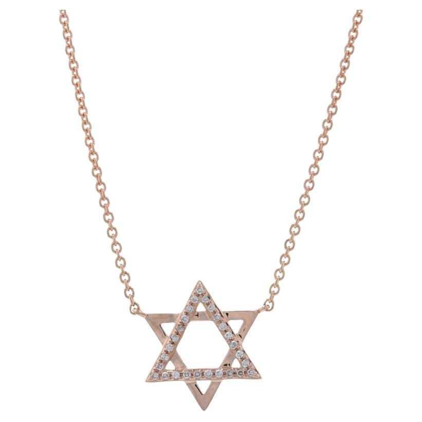 Rose Gold Diamond Star of David Necklace 16" 14k Single Cut .10ctw Judaica Faith
