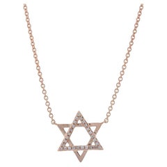 Rose Gold Diamond Star of David Necklace 16" 14k Single Cut .10ctw Judaica Faith