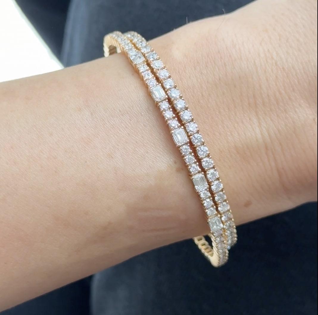 Rose Gold Diamond Stretch Bracelet Corte esmeralda en venta