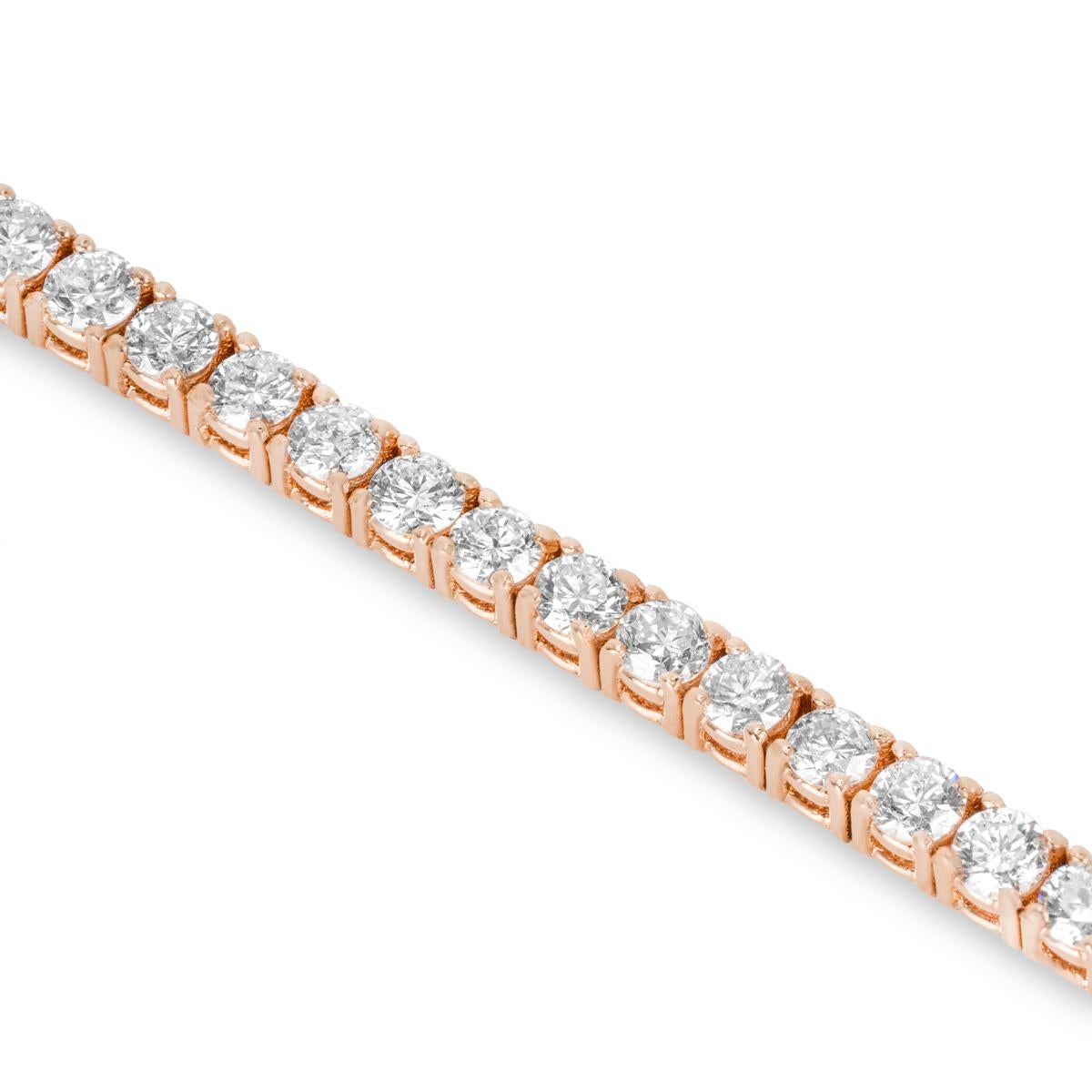 Rose Gold Diamond Tennis Bracelet 2.96ct TDW In Excellent Condition For Sale In London, GB