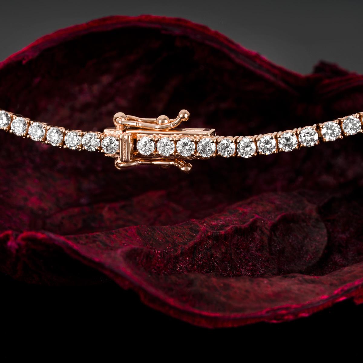 Rose Gold Diamond Tennis Bracelet 2.96ct TDW For Sale 3