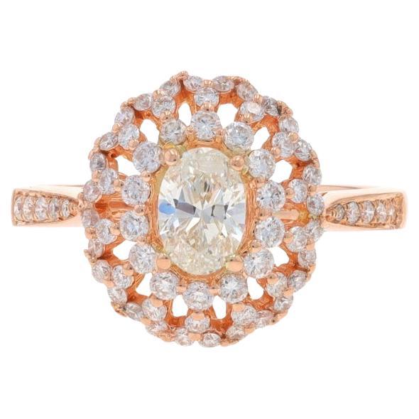 Rose Gold Diamond Triple Halo Ring - 14k Oval 1.32ctw Floral Cathedral