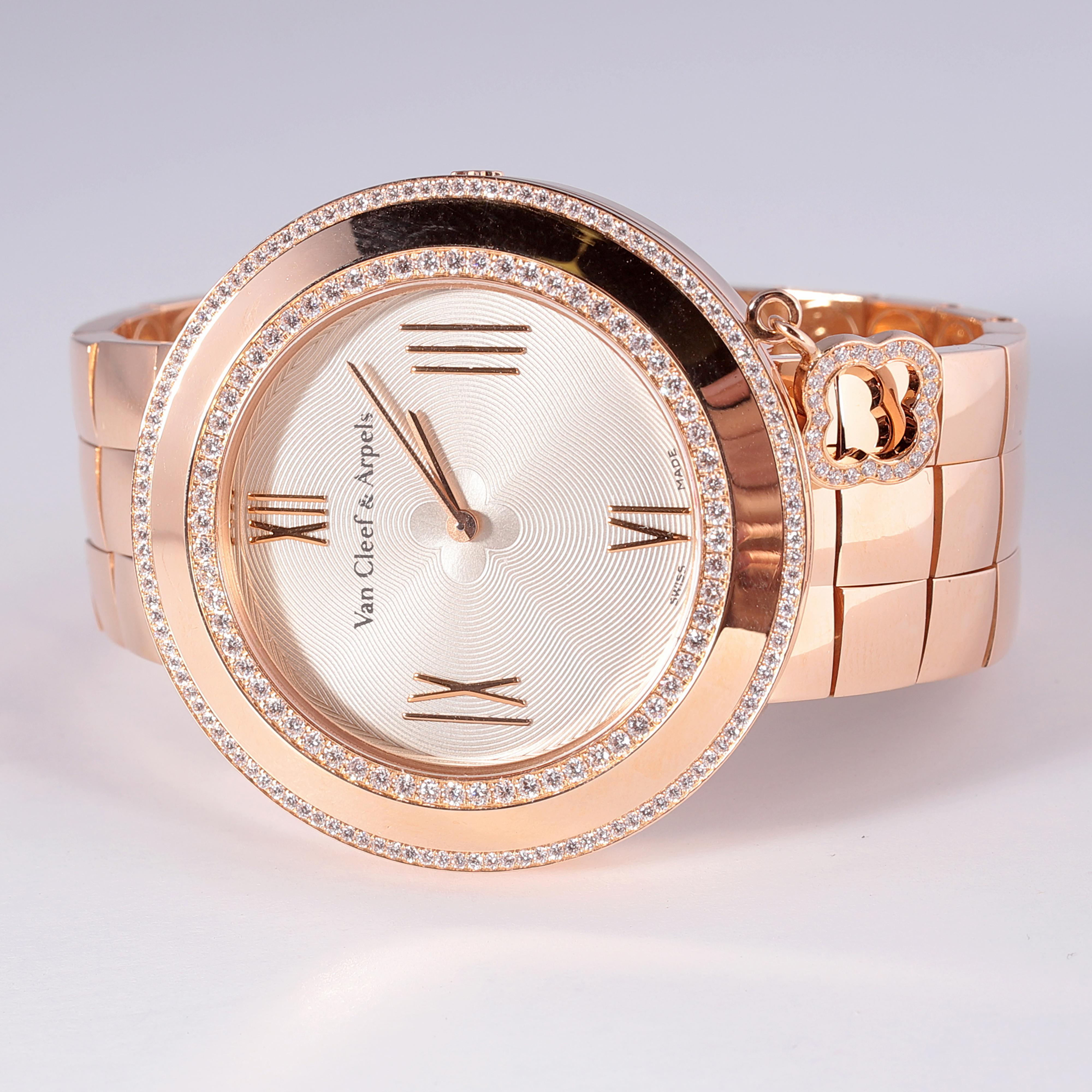 Round Cut Rose Gold Diamond Van Cleef & Arpels Charms Watch