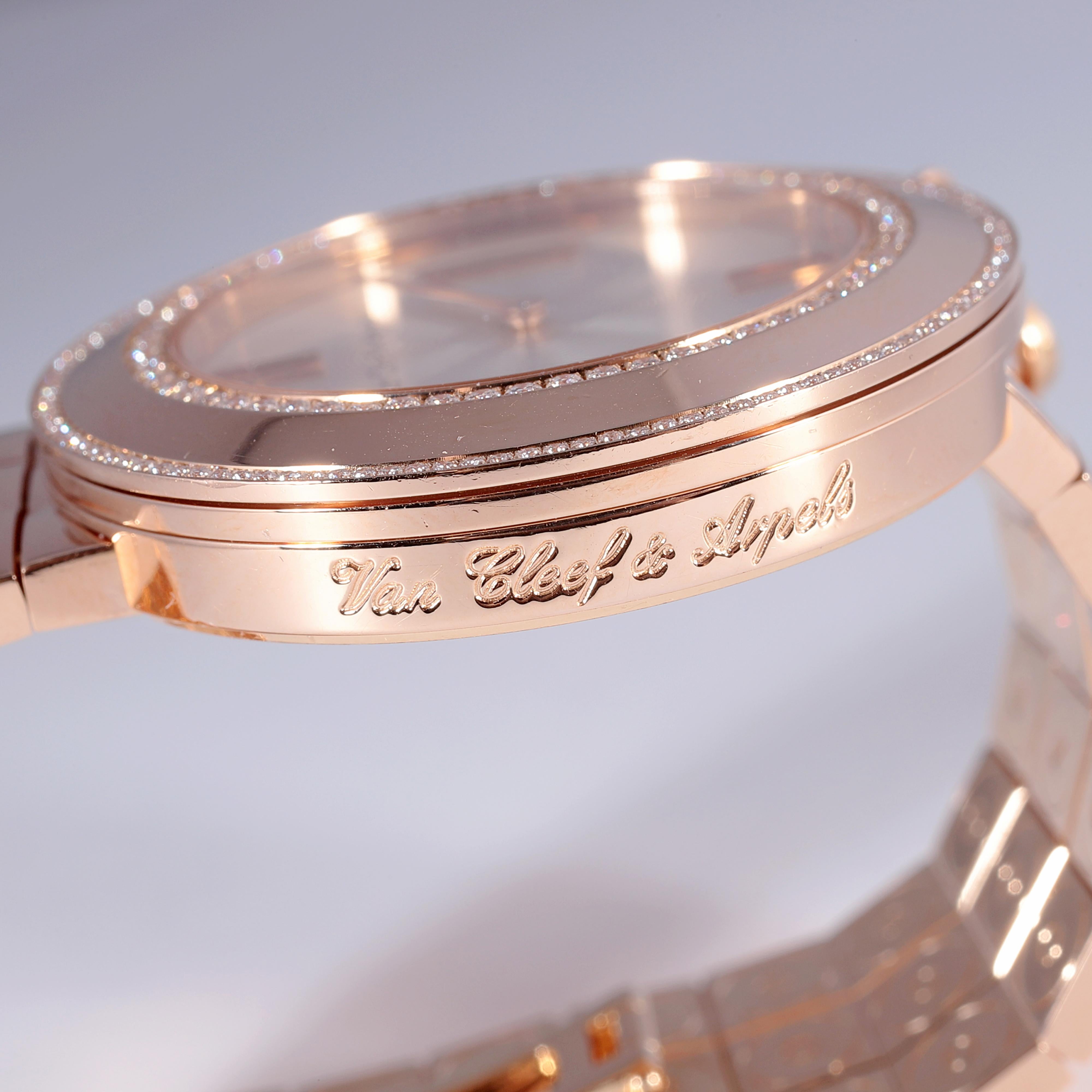 Rose Gold Diamond Van Cleef & Arpels Charms Watch In Excellent Condition In Dallas, TX