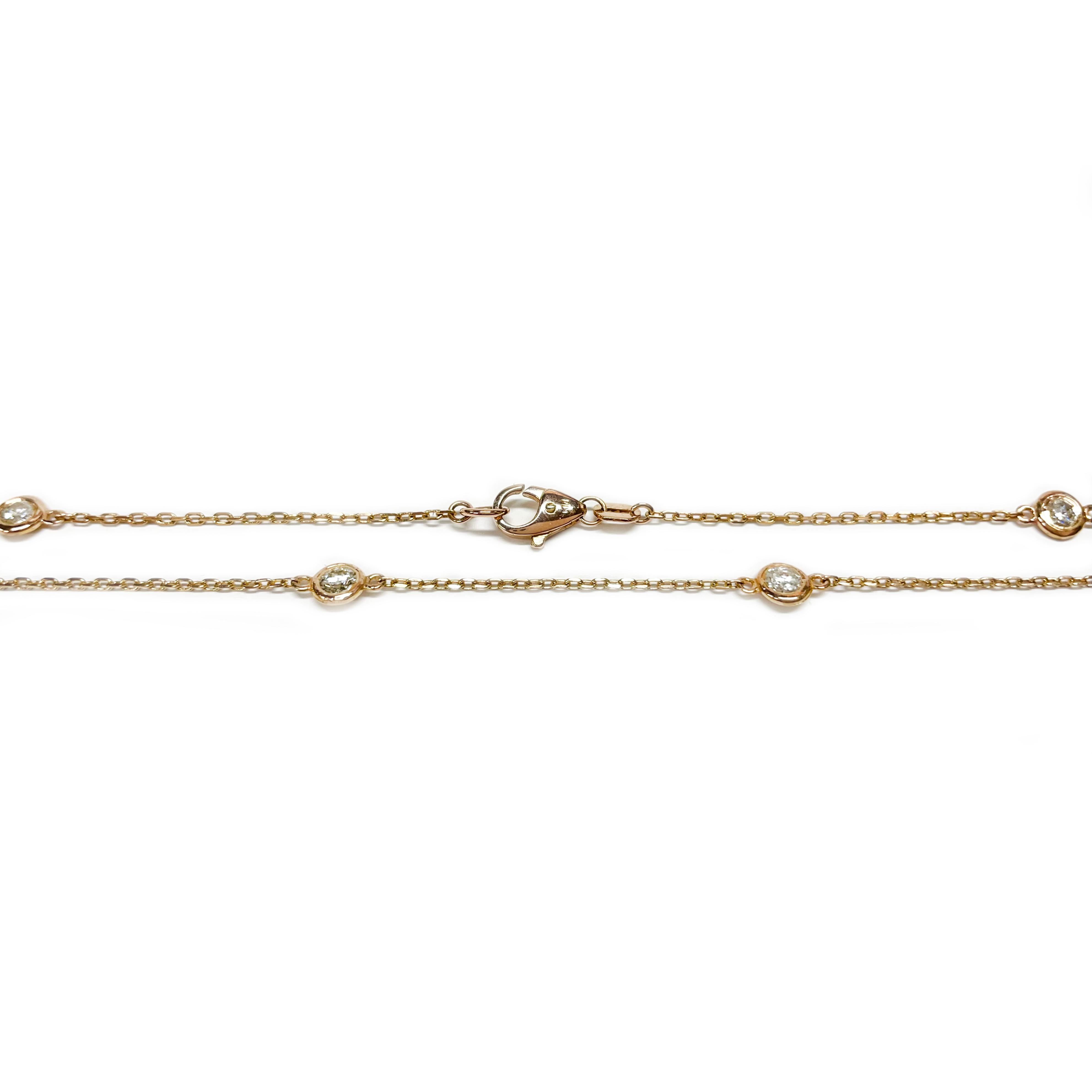 Round Cut Rose Gold Diamonds by the Yard Necklace For Sale