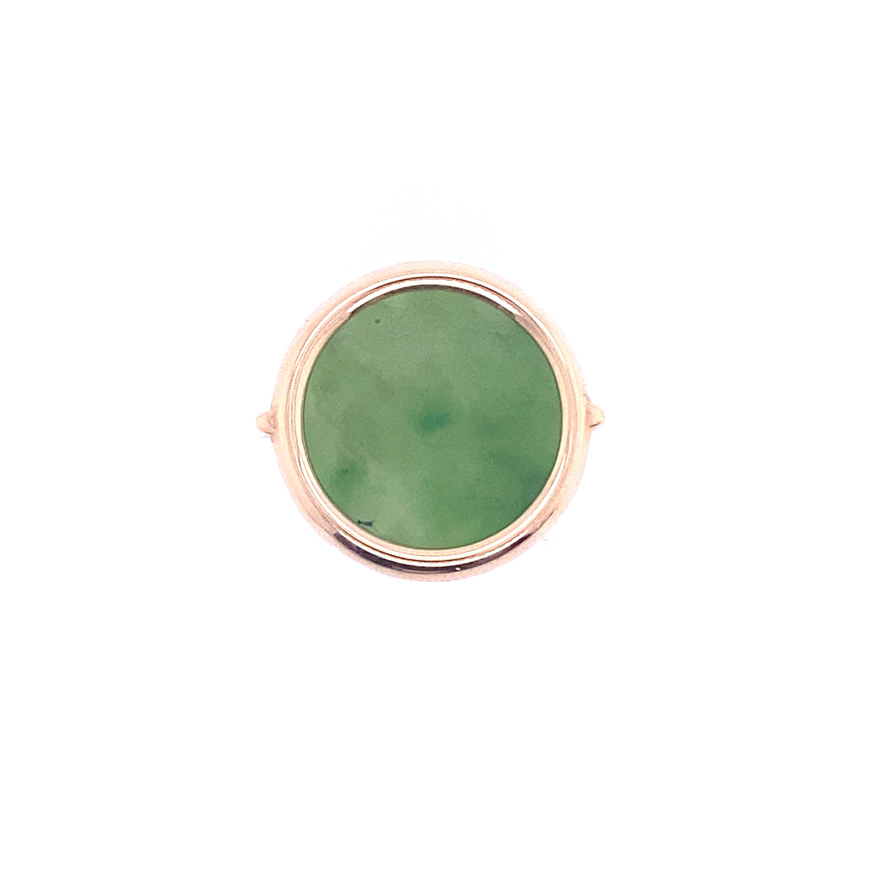 Round Cut Rose Gold Disc Ring with Jade Stone
