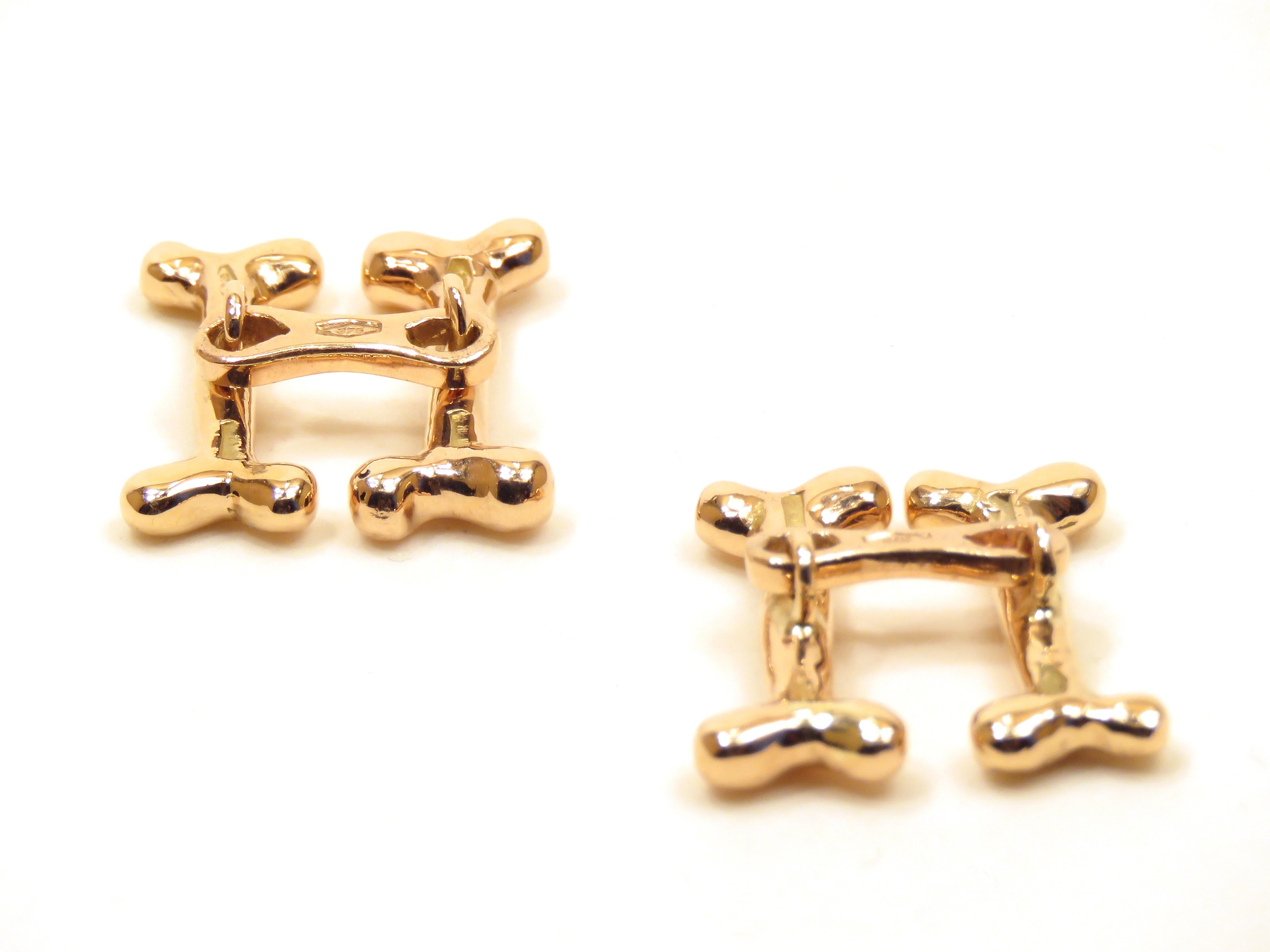 Modern Rose Gold Dog Bone Cufflinks Handcrafted in Italy by Botta Gioielli