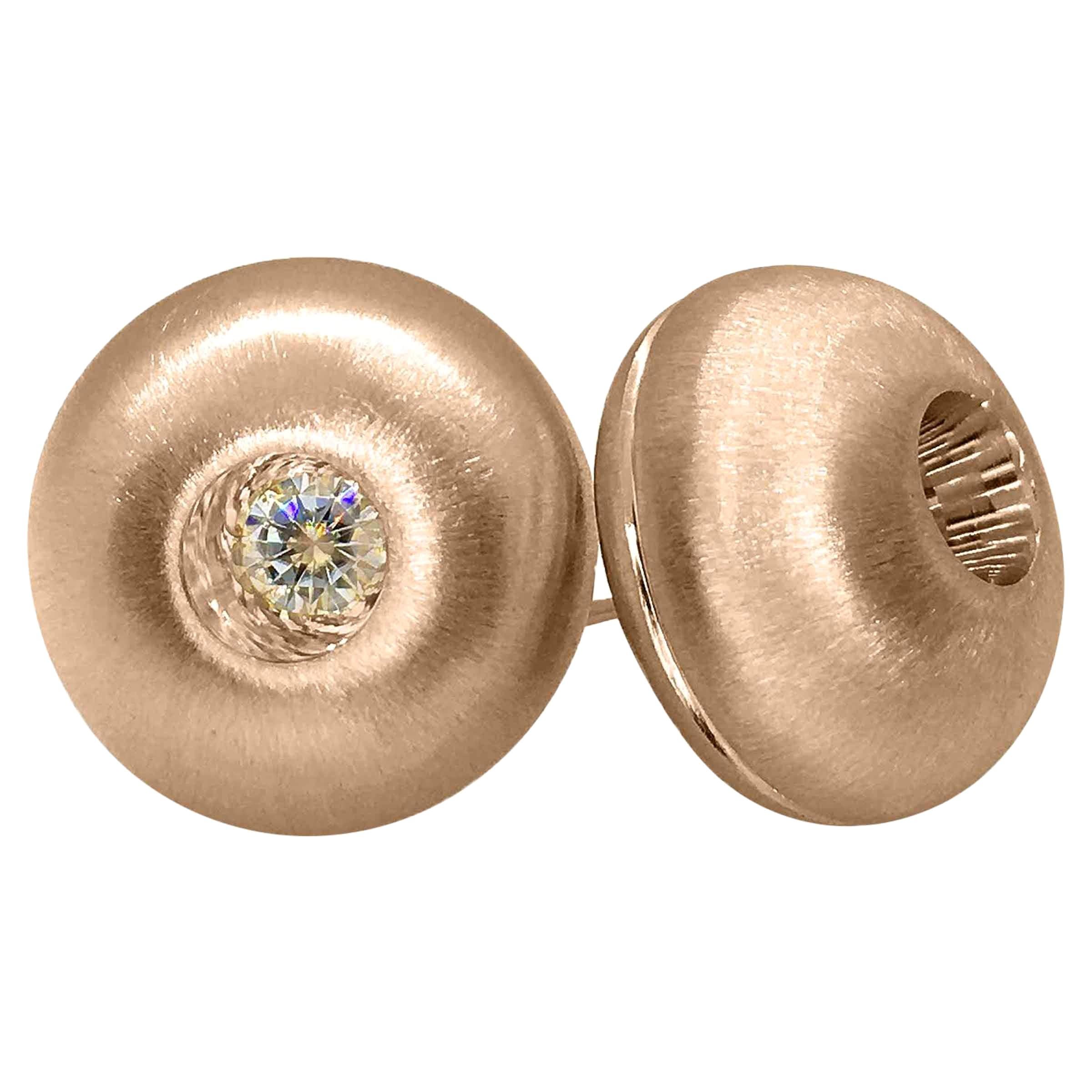 White Sapphire in Rose Gold Dome Stud Earrings For Sale