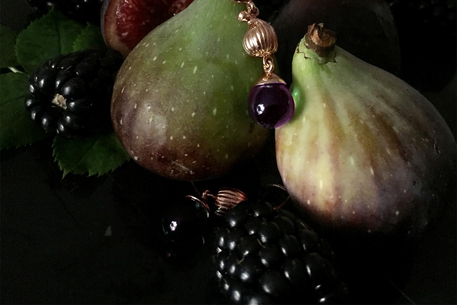 Contemporary Rose Gold Drop Pendant Necklace with Amethyst by the Artist For Sale