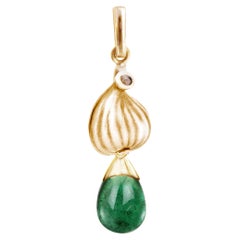 Rose Gold Drop Pendant Necklace with Natural Emerald and Diamond