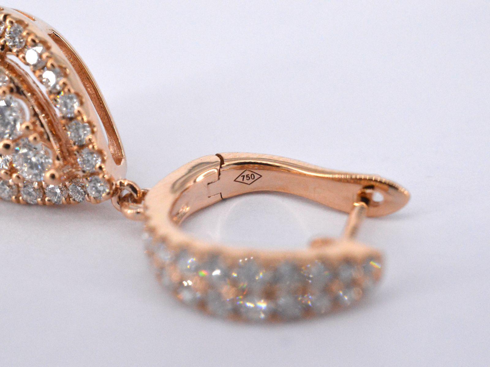 Rose gold drop-shaped earrings with brilliant cut diamonds For Sale 1