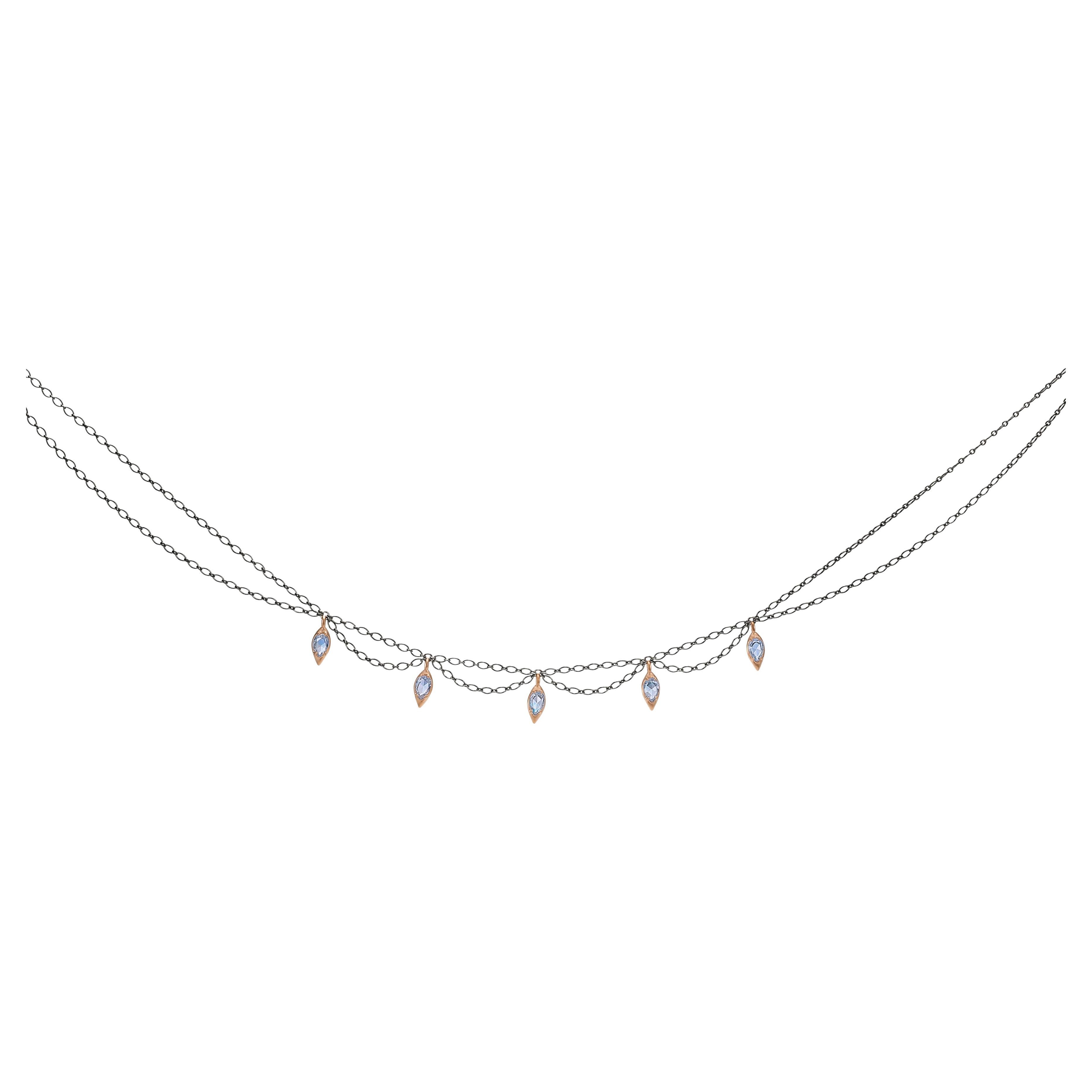 Rose Gold Drops Set with Rose Cut Moonstone and Sterling Silver Scalloped Chain For Sale 1
