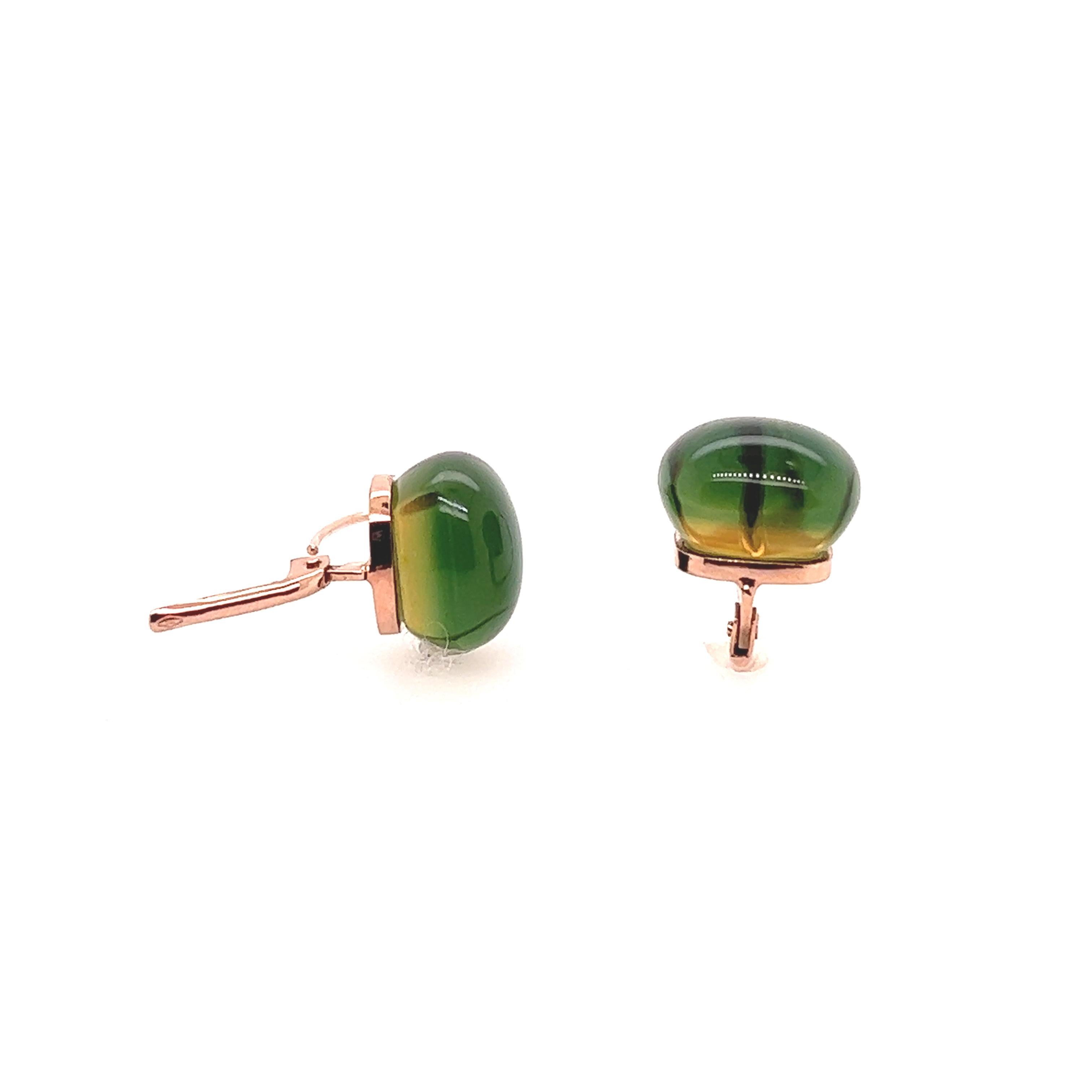 Artisan Rose Gold Earring with Green Quartz For Sale