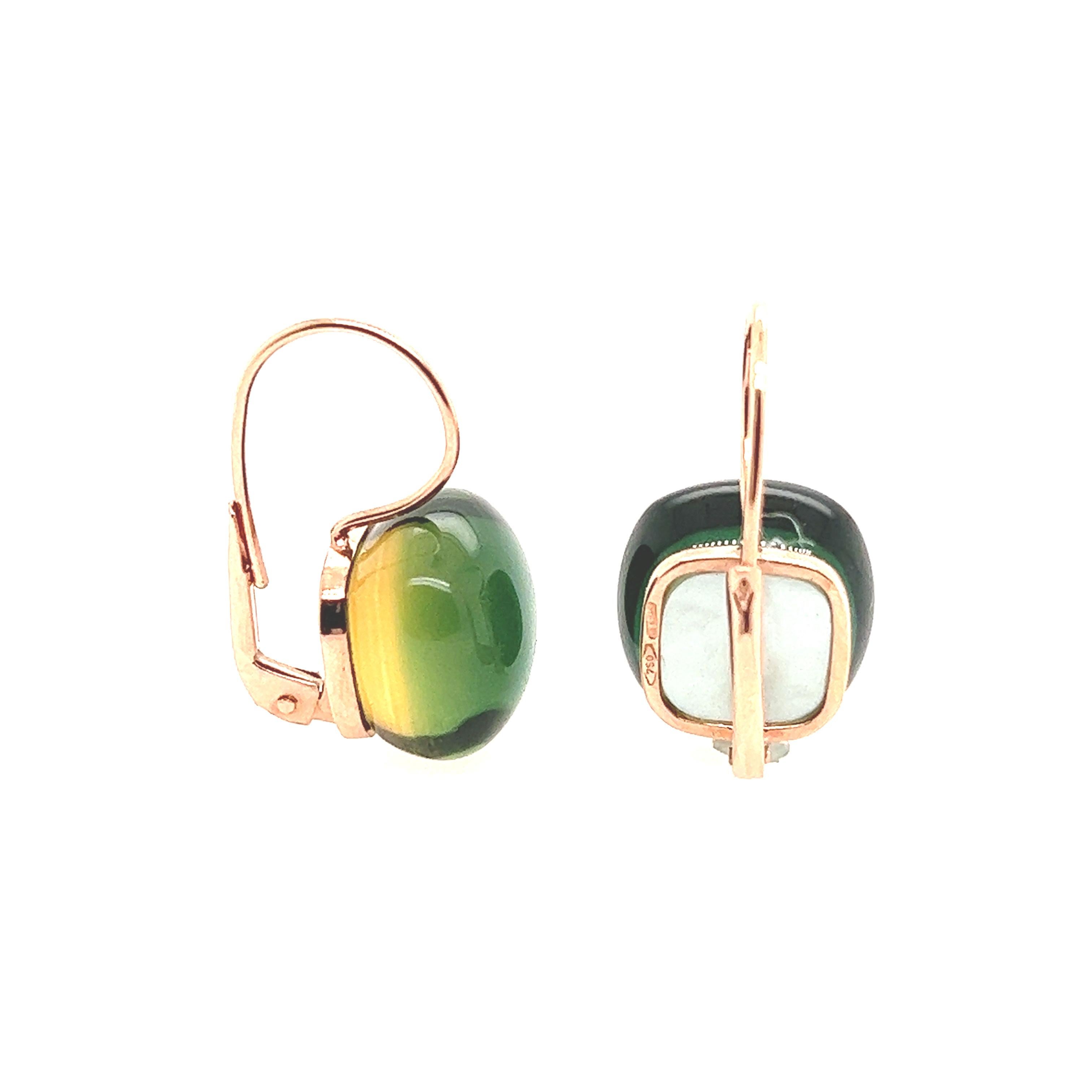 Rose Gold Earring with Green Quartz In New Condition For Sale In Vannes, FR