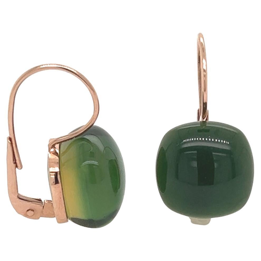 Rose Gold Earring with Green Quartz For Sale