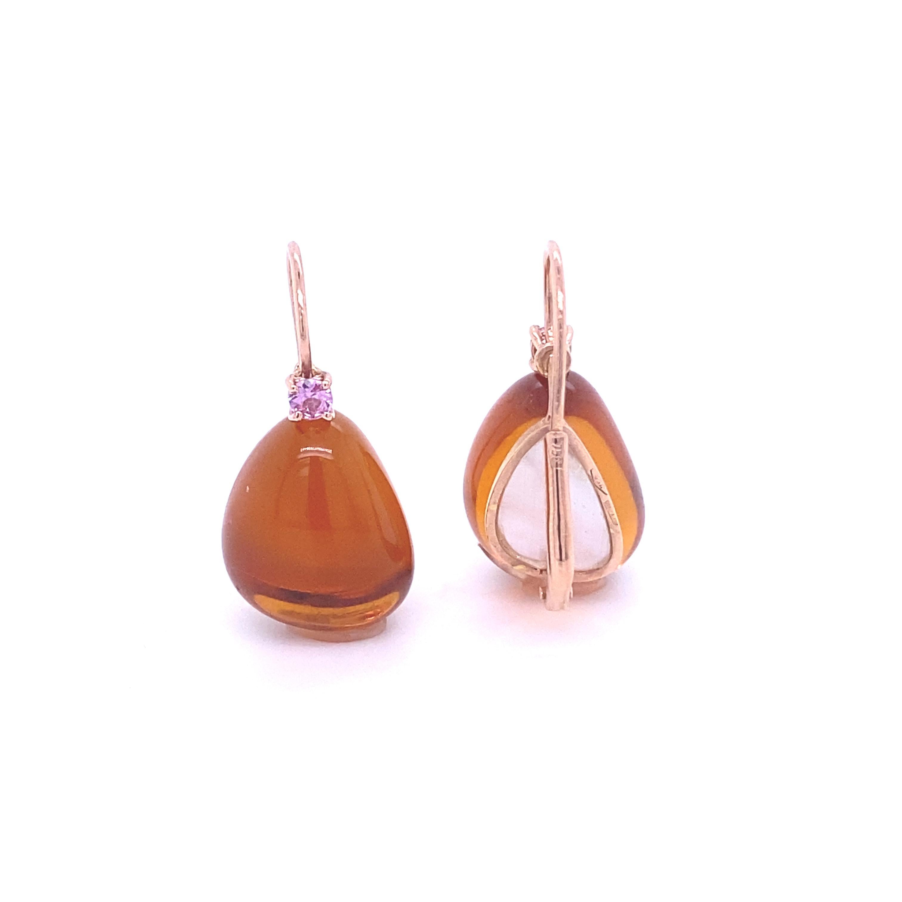 Single Cut Rose Gold Earrings Citrine, Pink Sapphire For Sale