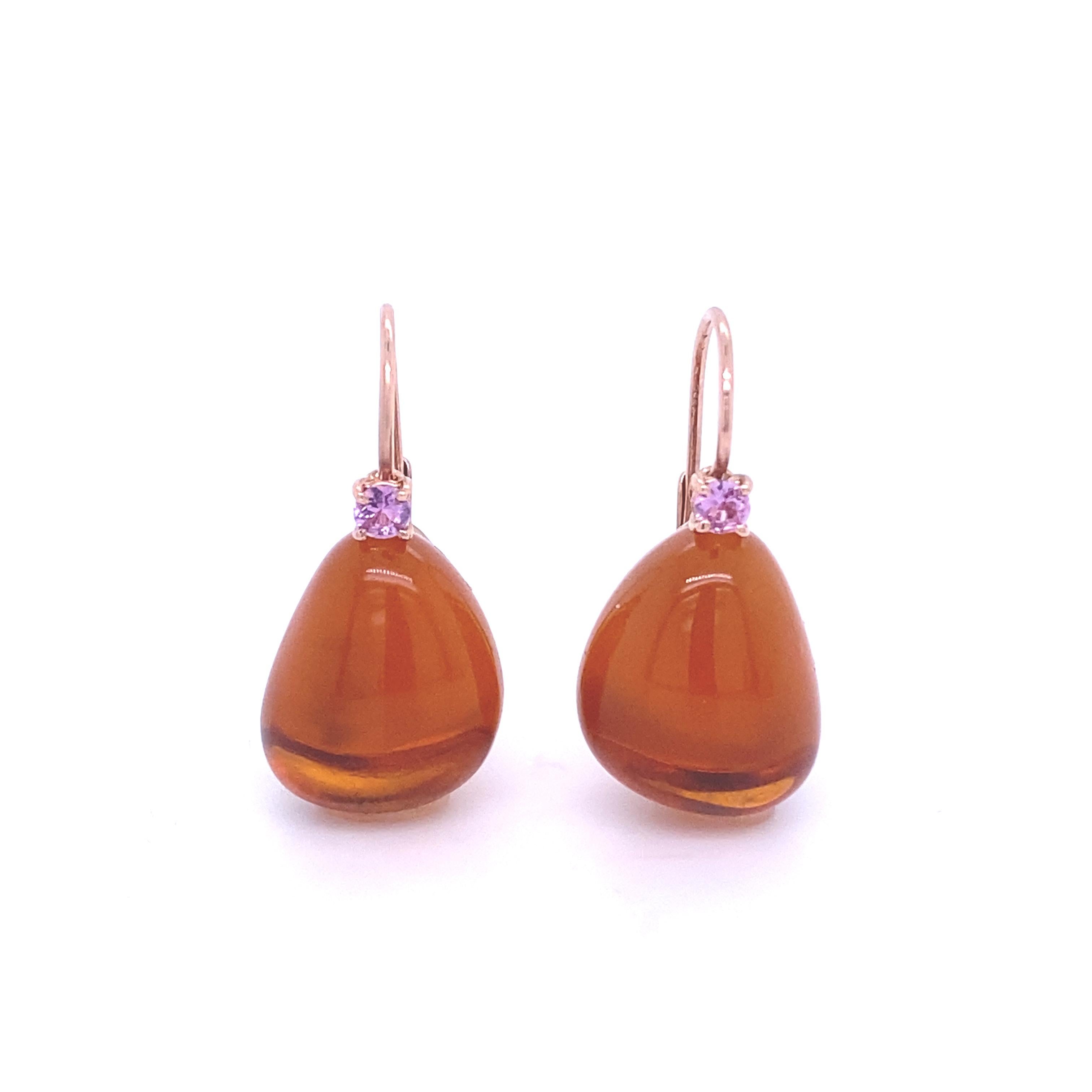Rose Gold Earrings Citrine, Pink Sapphire In New Condition For Sale In Vannes, FR