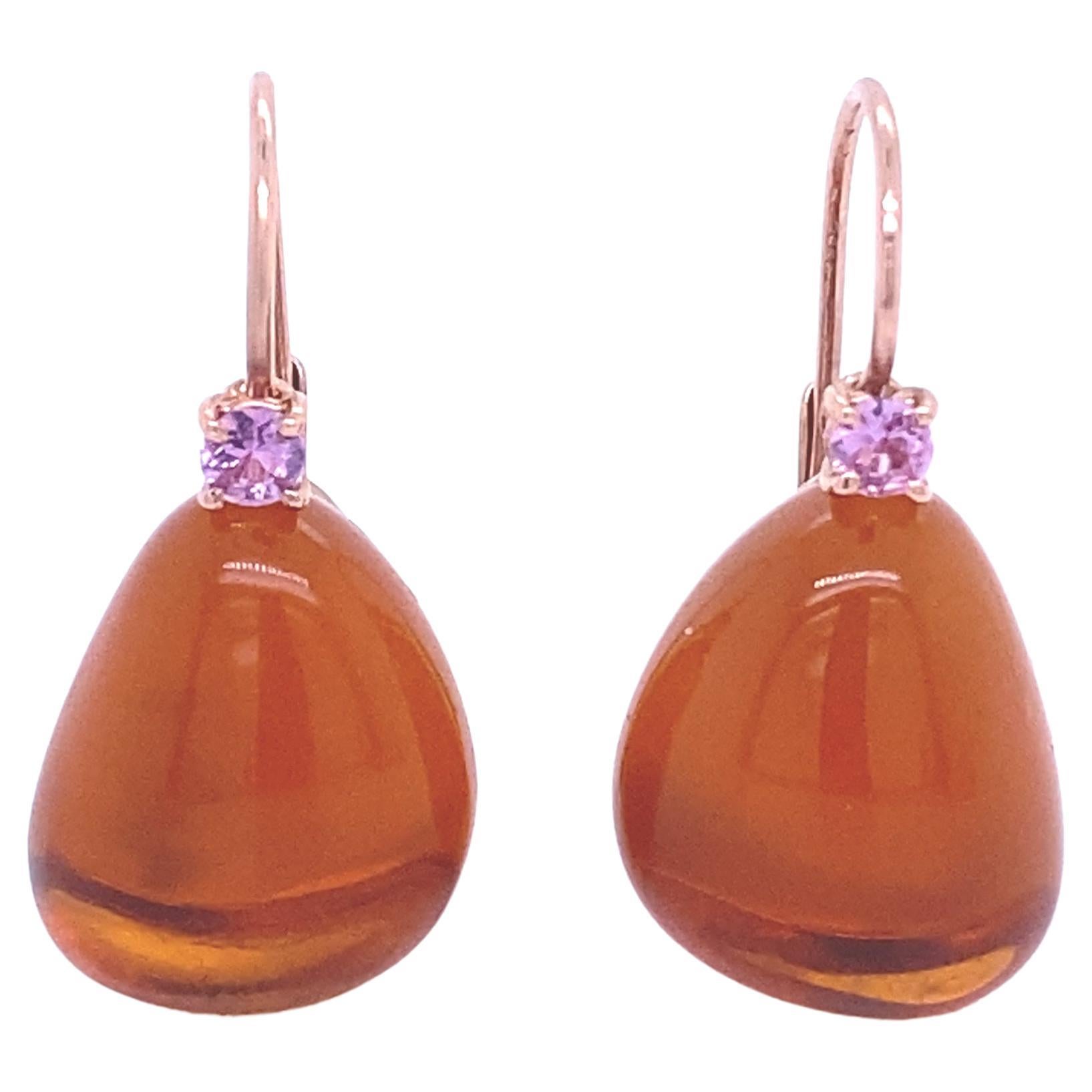 Rose Gold Earrings Citrine, Pink Sapphire