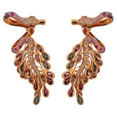 Rose Gold Earrings with Diamonds, Pink Sapphire, Tourmaline and Spinel