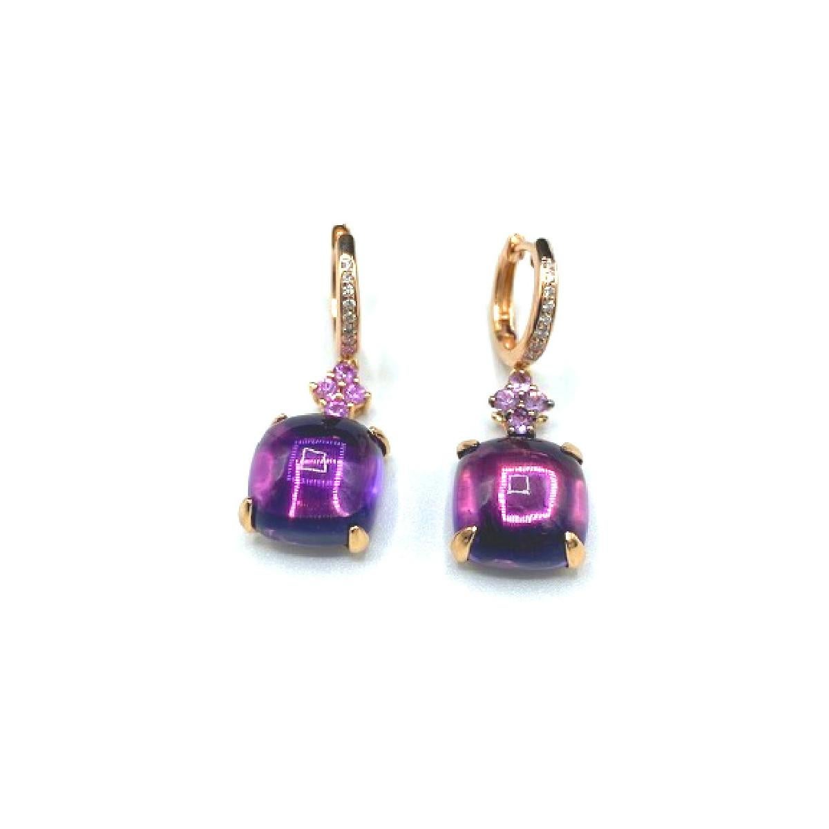 Brilliant Cut Rose Gold Earrings with Diamonds, Sapphires & Topaz For Sale