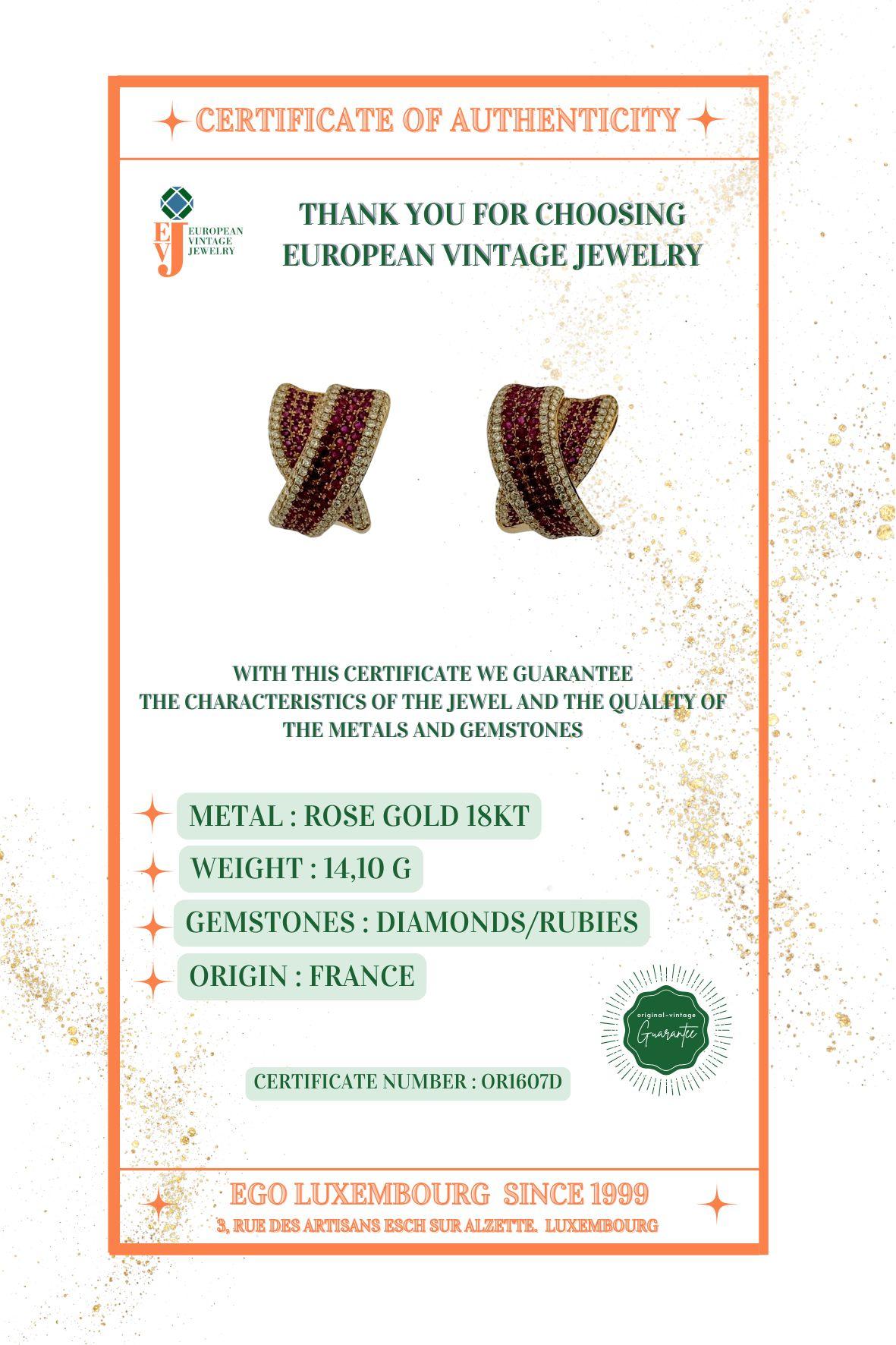 Orecchini in oro rosa con diamanti naturali e rubini in vendita 5