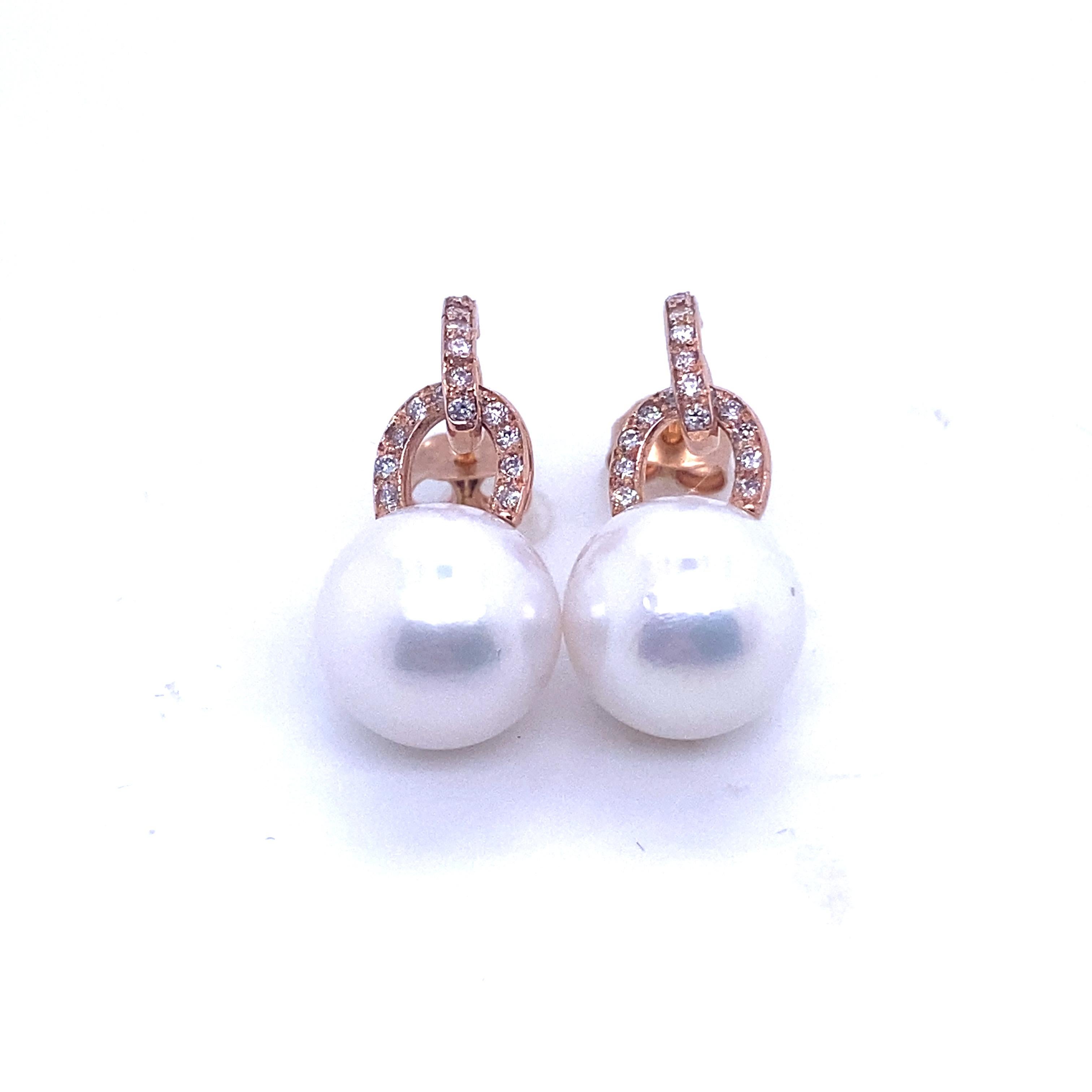 Modern Rose Gold Earrings with Pearl and Diamonds 0.17 Carat