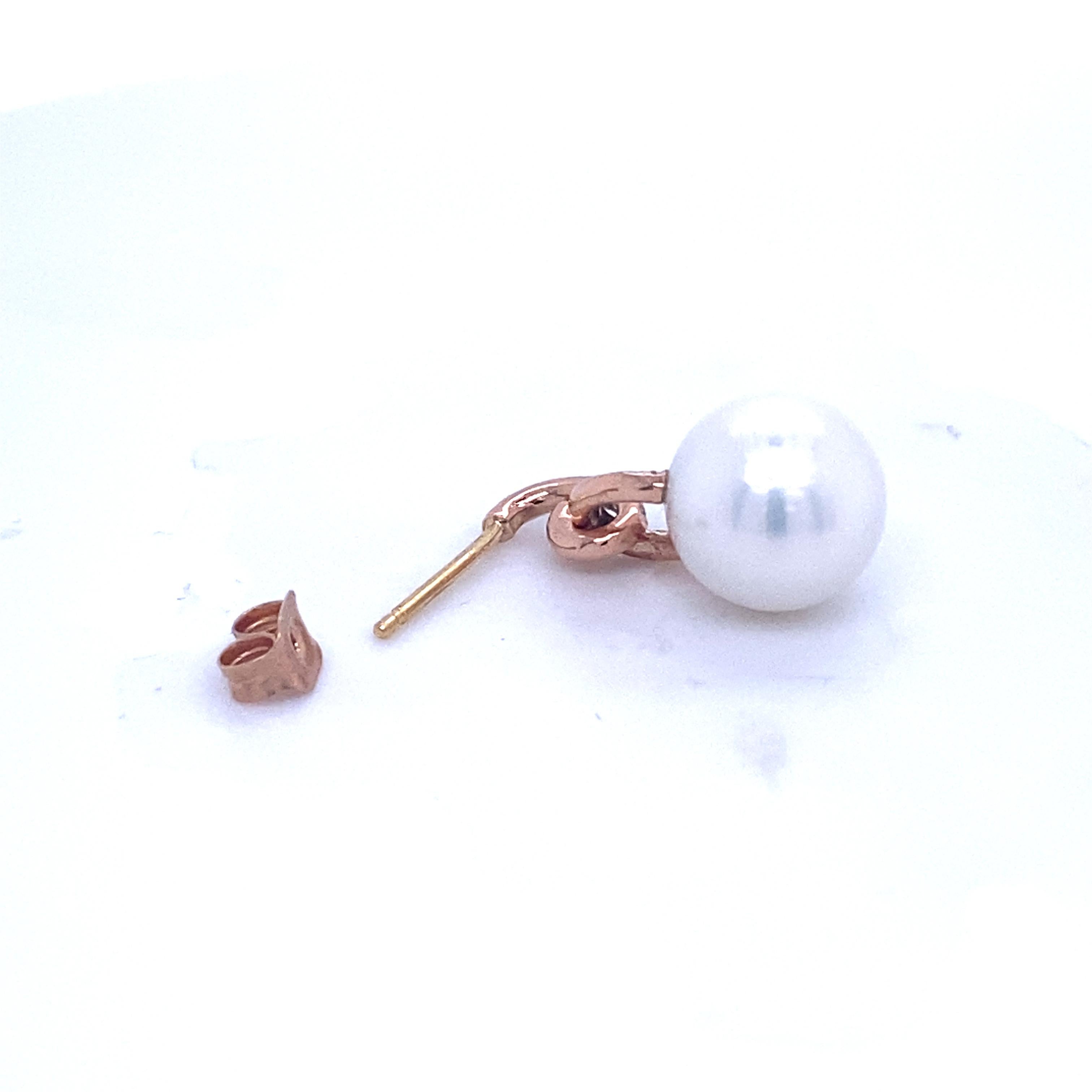 Mixed Cut Rose Gold Earrings with Pearl and Diamonds 0.17 Carat