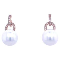 Rose Gold Earrings with Pearl and Diamonds 0.17 Carat