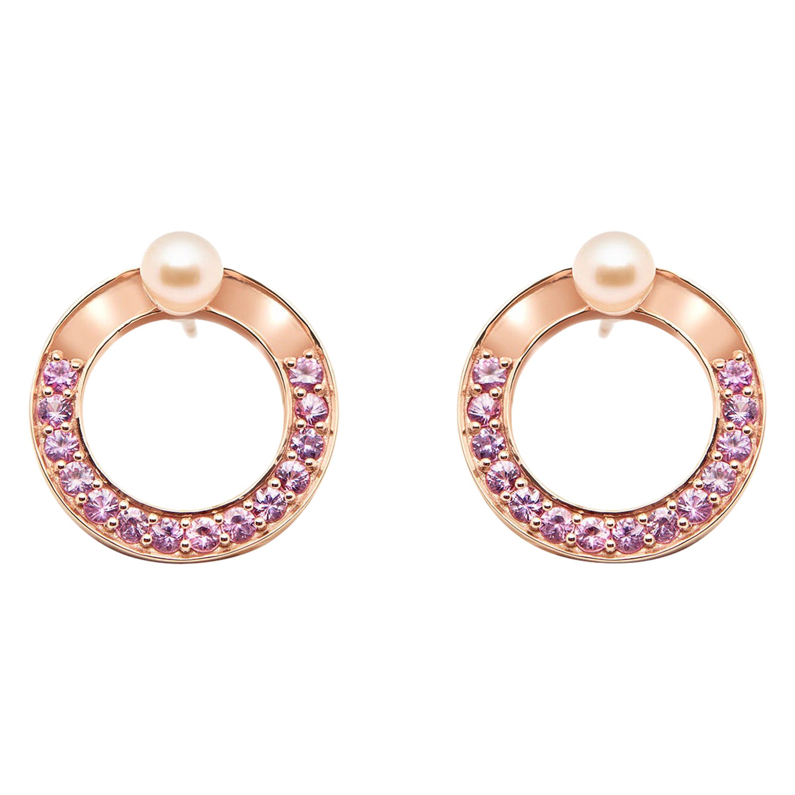 Boucles d'oreilles en or rose avec saphirs et perles