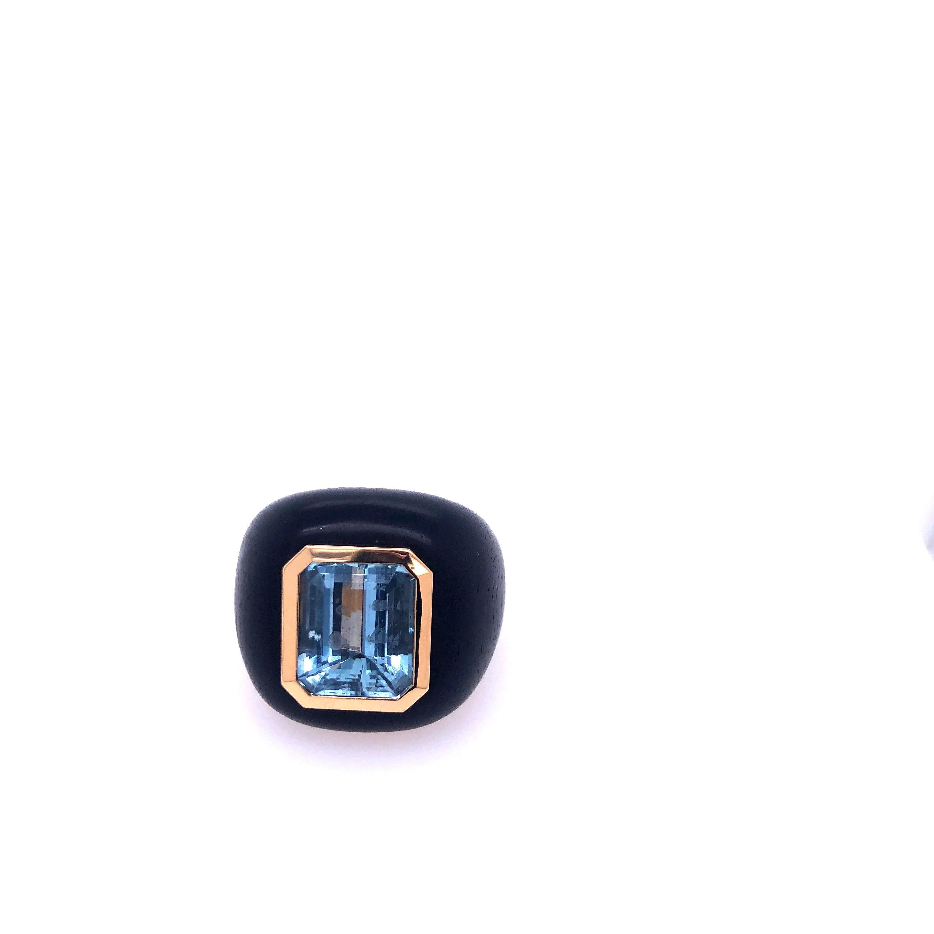 Moderne Bague aqua en or rose et ébène en vente